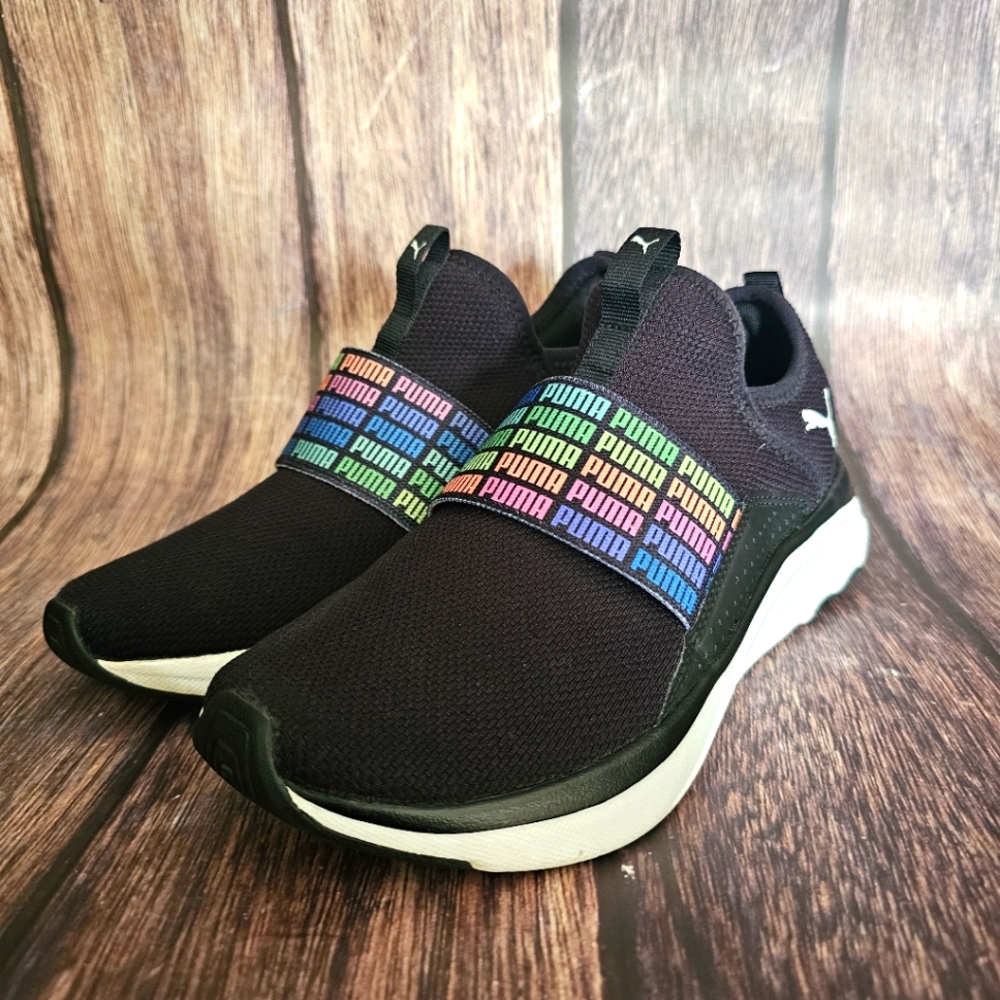 Kids PUMA Softride Sophia Slip On Running Youth Girls Black Athletic Shoes Sz 4
